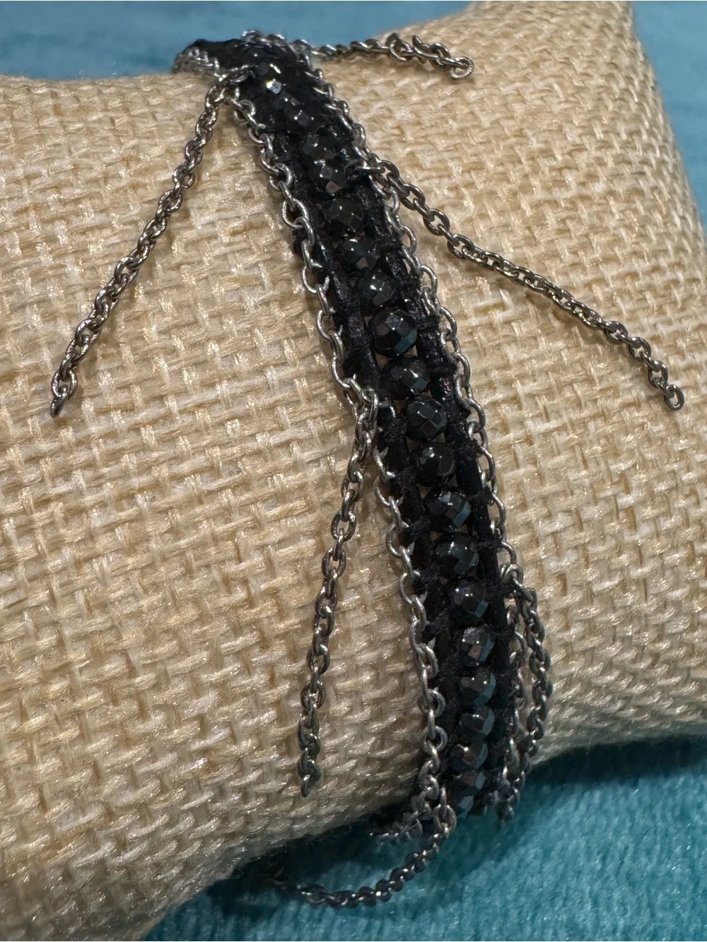 CHAN LUU Black Beaded Leather/Chain Bracelet